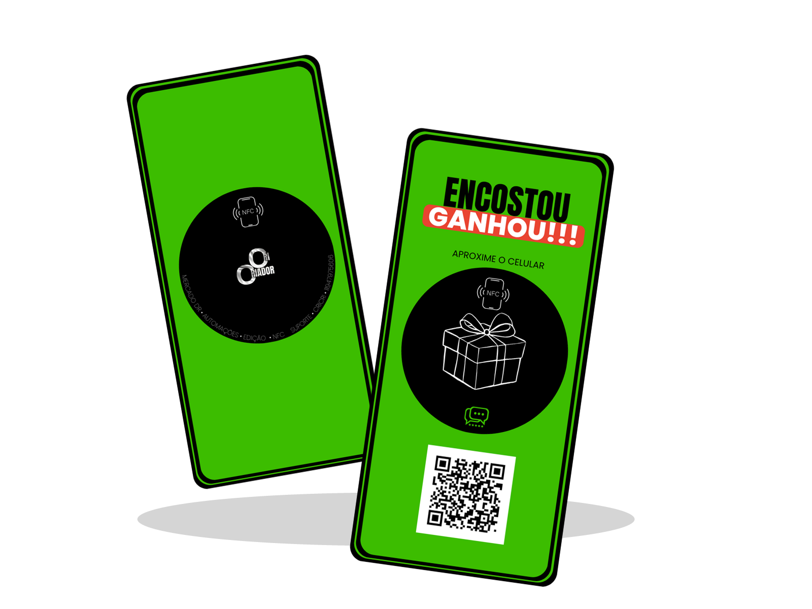 Mockup 3D da placa NFC verde para WhatsApp e retenção de clientes